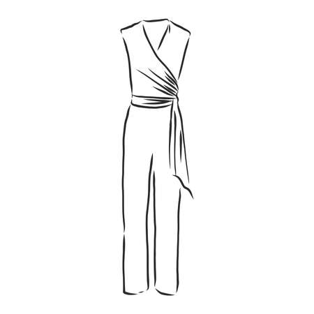 jumpsuit sketch, jumpsuit vector sketch illustrationのイラスト素材