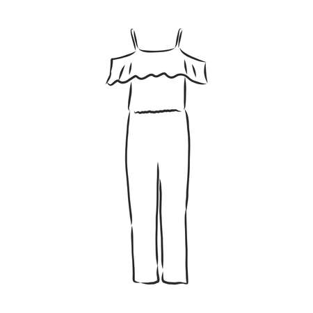 jumpsuit sketch, jumpsuit vector sketch illustrationのイラスト素材