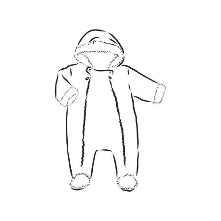 Children's jumpsuit with the hood. Sketch. children's winter jumpsuit vector illustrationのイラスト素材