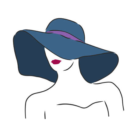 Silhouette of beautiful woman in a elegant hat. Vectorのイラスト素材