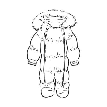 Children's jumpsuit with the hood. Sketch. children's winter jumpsuit vector illustrationのイラスト素材