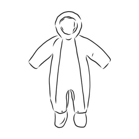 Children's jumpsuit with the hood. Sketch. children's winter jumpsuit vector illustrationのイラスト素材