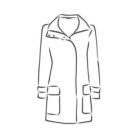 Raincoat. Monochrome sketch, hand drawing. Black outline on white background. Vector illustrationのイラスト素材