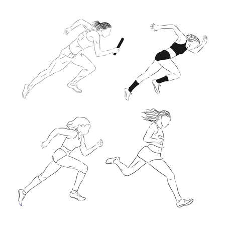 A collection of doodle art illustrations that includes the following sports track and field runner, track and field, runner, vector sketchのイラスト素材