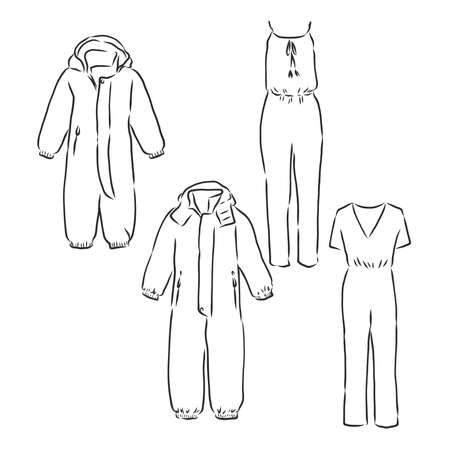 Jumpsuit with long sleeve front and back view, vector fashion illustrationのイラスト素材