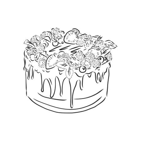 Doodle style birthday cake and cake slice illustration in vector format suitable for web, print, or advertising use.のイラスト素材