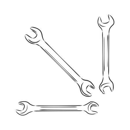 Wrench. Hand drawn in a graphic style. Vintage vector engraving illustration for poster, web. Isolated on white backgroundのイラスト素材