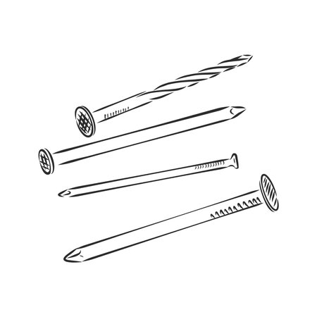 Vector hand drawn illustration of metal nail. iron nail vector sketch illustrationのイラスト素材