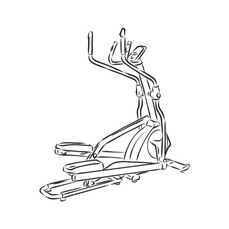 Hand drawn treadmill doodle. Sketch sports equipment and simulators, icon. Decoration element. Isolated on white background. Vector illustration.のイラスト素材