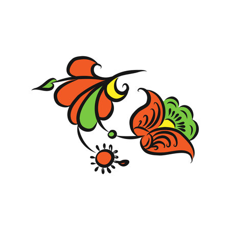 folk art style botanical floral fantasy flowers and Botanical print. vector illustrationのイラスト素材