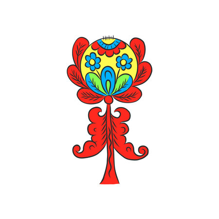 folk art style botanical floral fantasy flowers and Botanical print. vector illustrationのイラスト素材