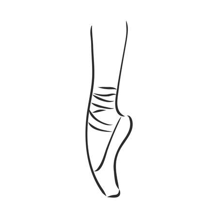 Pointe shoes. Ballet shoes. Vector hand-drawn illustration. Ballet dance studio symbol. pointe shoes, vector sketch on a white backgroundのイラスト素材