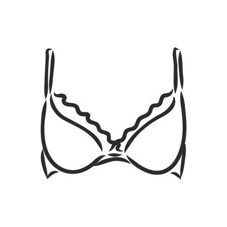 Hand Drawn Womens Bra Sketch Symbol isolated on white background. Vector lacy bra In Trendy Style. Womans underwear hand drawing sketches elements. bra, vector sketch on white backgroundのイラスト素材