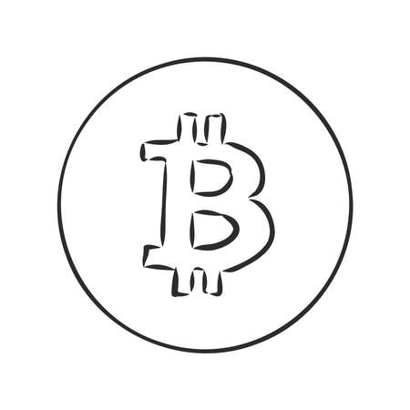 Bitcoin symbol. Outline vector illustration isolated on white background. bitcoin, vector sketch on a white backgroundのイラスト素材