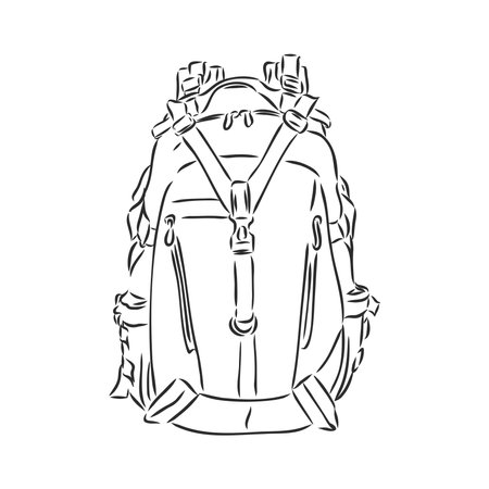 Military backpack outline vector drawing. Very detailed. Fully editable.のイラスト素材