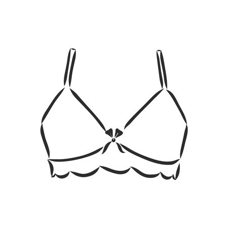 Hand Drawn Women s Bra Sketch Symbol isolated on white background. Vector lacy bra In Trendy Style. Woman s underwear hand drawing sketches elementsのイラスト素材