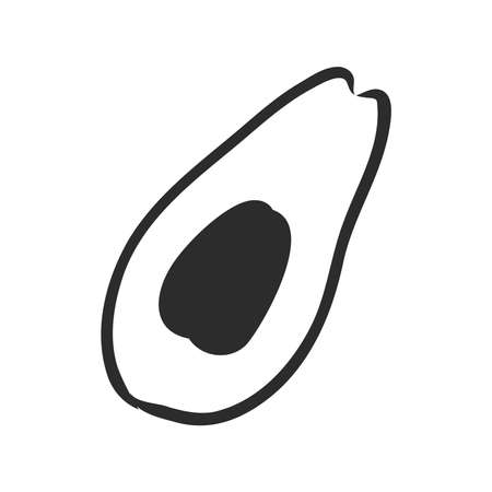 Avocado slice Vector hand drawn vector illustration. Tropical summer fruit engraved style. Detailed food drawing. Great for label, poster, print. Black isolated on white backgroundのイラスト素材