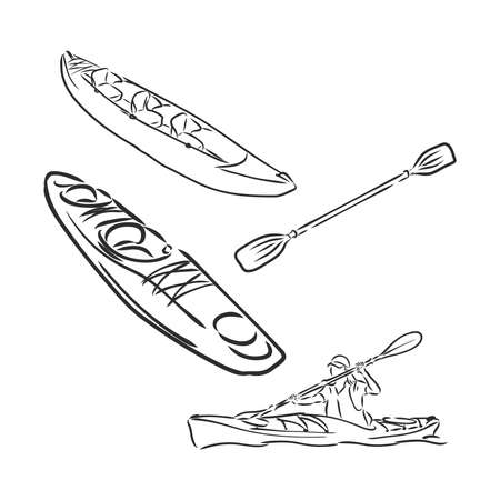 Kayak with paddle hand drawn outline doodle icon. Kayaking vector sketch illustration for print, web, mobile and infographics isolated on white background.のイラスト素材