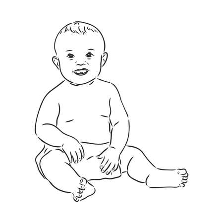 Baby figure. Front, side and back view. Beautiful body boy, character child, vector illustrationのイラスト素材