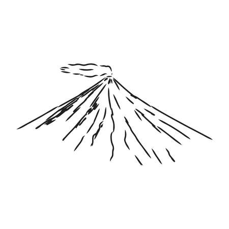 Vector draw sketch of the volcano. The eruption and smoke against the sky with clouds.のイラスト素材