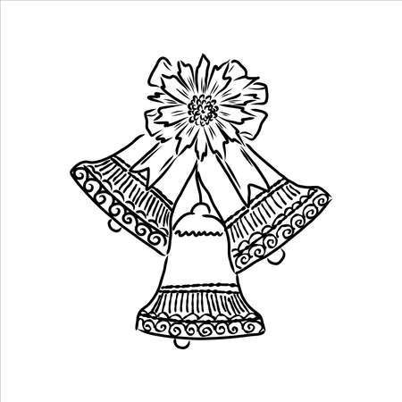 Vector hand drawn bells with bow. Black sketch on white background.のイラスト素材