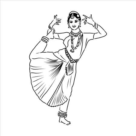 Outline sketch of indian woman dancer dancingのイラスト素材