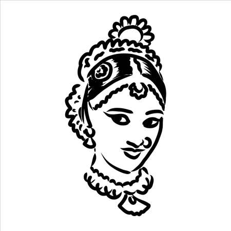 Outline sketch of indian woman dancer dancingのイラスト素材