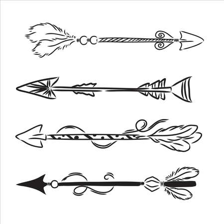 hand drawn set of tribal arrows, native american poster, T-shirt printのイラスト素材