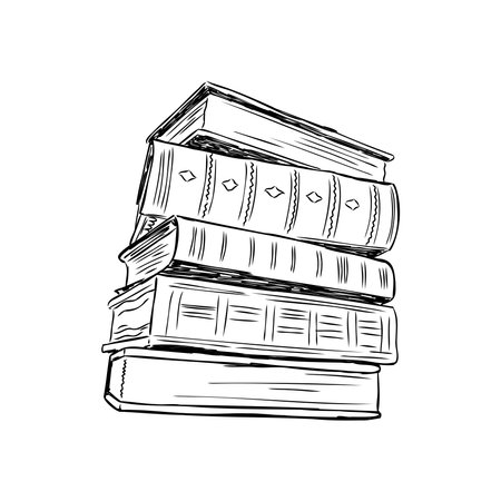 Stack of books isolated on white, Hand Drawn Sketch Vector illustration.のイラスト素材