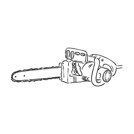 Doodle illustration of a chainsaw. Gardening power tools. The cutting of trees. Building tool.のイラスト素材