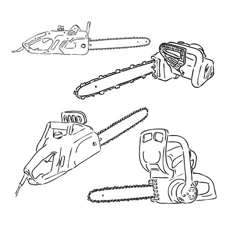 Chainsaw. Vector illustration, doodle style saw vectorのイラスト素材