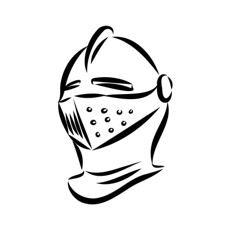 Knight armour engraving vector illustration. Scratch board style imitation. Black and white hand drawn image.のイラスト素材