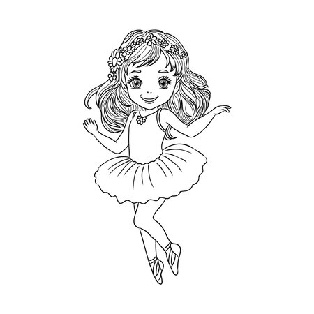 Beautiful little ballerina girl. Little Girl coloring page. Prinsess vectorのイラスト素材