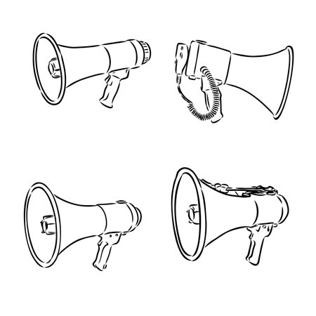 Retro hand drawn megaphone. Realistic sketch of loudspeaker. Vector illustration.のイラスト素材