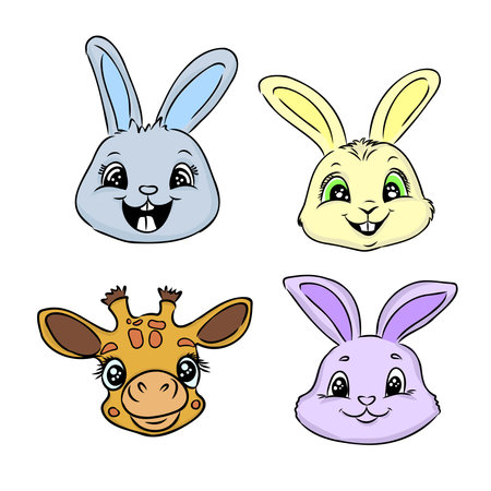 Cute Bunny and Carrot collection. Hand drawn vector illustrationのイラスト素材