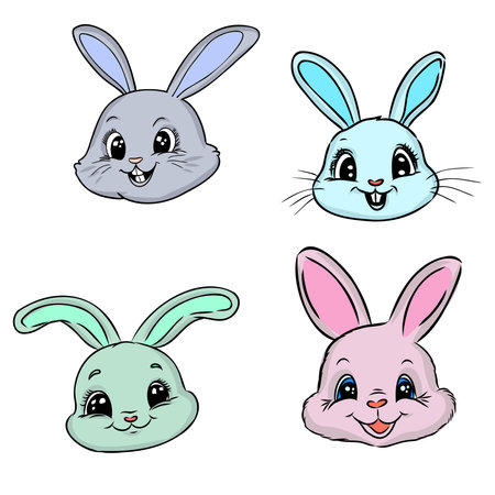 Cute Bunny and Carrot collection. Hand drawn vector illustrationのイラスト素材