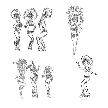 Sketch of samba dancer isolated on white backgroundのイラスト素材