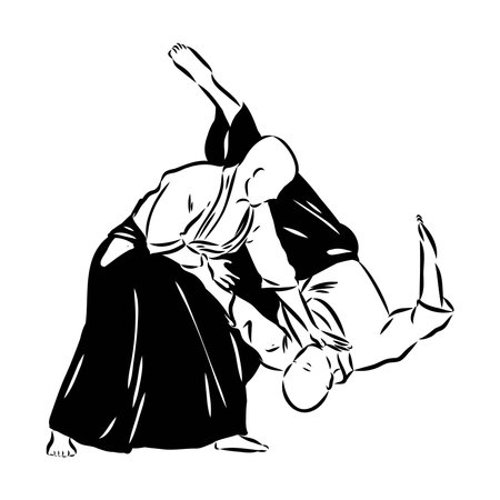 Aikido combat between athletes, stylized vector illustrationのイラスト素材