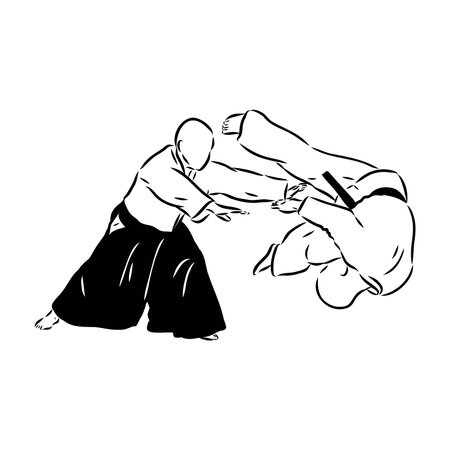 Aikido combat between athletes, stylized vector illustrationのイラスト素材