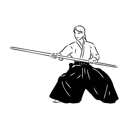 Aikido combat between athletes, stylized vector illustrationのイラスト素材