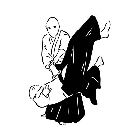 Aikido combat between athletes, stylized vector illustrationのイラスト素材