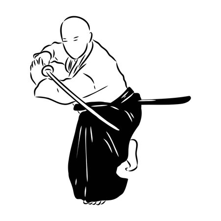 Aikido combat between athletes, stylized vector illustrationのイラスト素材