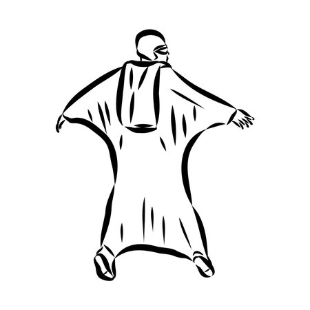 Hand drawn sketch of wingsuit in black isolated on white background.のイラスト素材