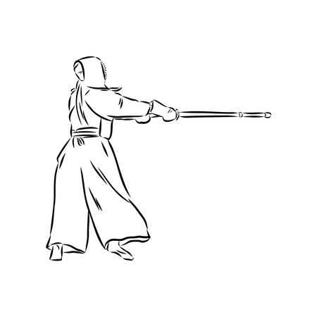 black and white sketch kendo samurai vectorのイラスト素材
