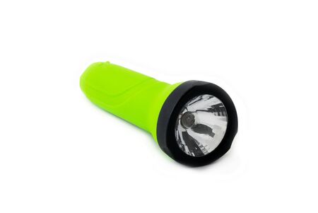 greem flashlight isolated on white backgroundの写真素材