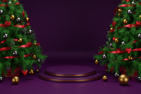 3d render of podium at christmas concept with traditional decorationの写真素材