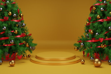 3d render of podium at christmas concept with traditional decorationの写真素材