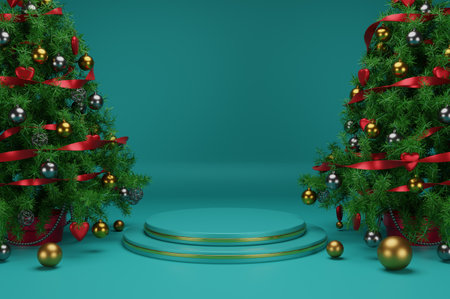 3d render of podium at christmas concept with traditional decorationの写真素材