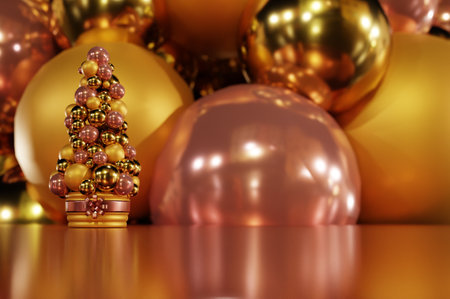 3d render of scene at christmas concept with balls decoration - light pinkの写真素材
