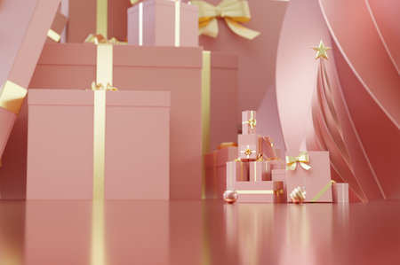 3d render of scene at christmas concept with gift decoration - light pinkの写真素材